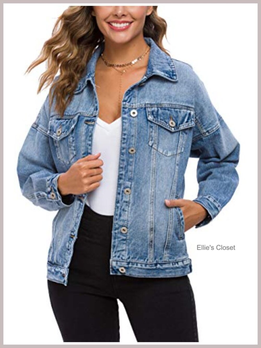 Oversize Vintage Washed Denim Jacket Cotton Blend Long Sleeve Trucker